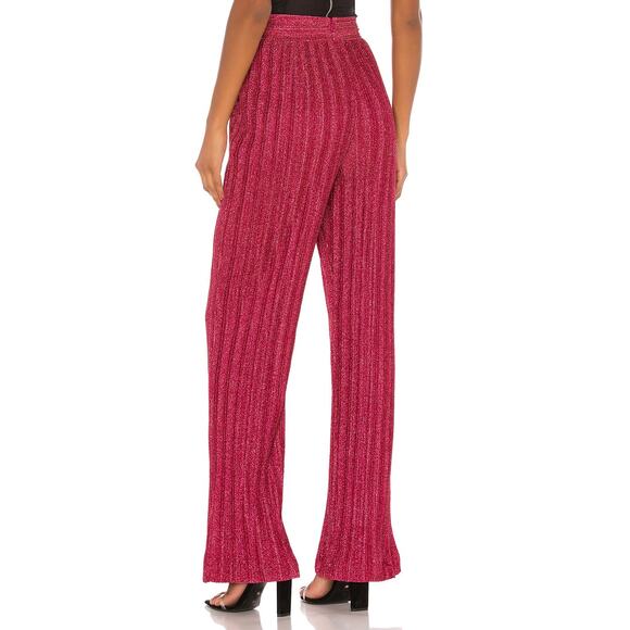 NBD Phoibe Pant Fuchsia Lurex Sparkle Glitter High Waist Plisse Pleats SZ S - Picture 3 of 6